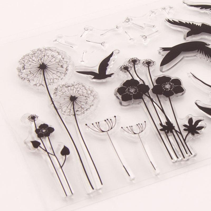Floare de păpădie, silicon transparent, ștampile transparente sigiliu pentru album de albume de bricolaj, carte de hârtie, foi decorative, păsări de gâscă sălbatică