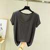 Women's U Neck Short Sleeve T Shirt Loose Fit Commuter Modal Fabric Solid Color Casual Basic Tee For Summer Daily Inner Layering Wear