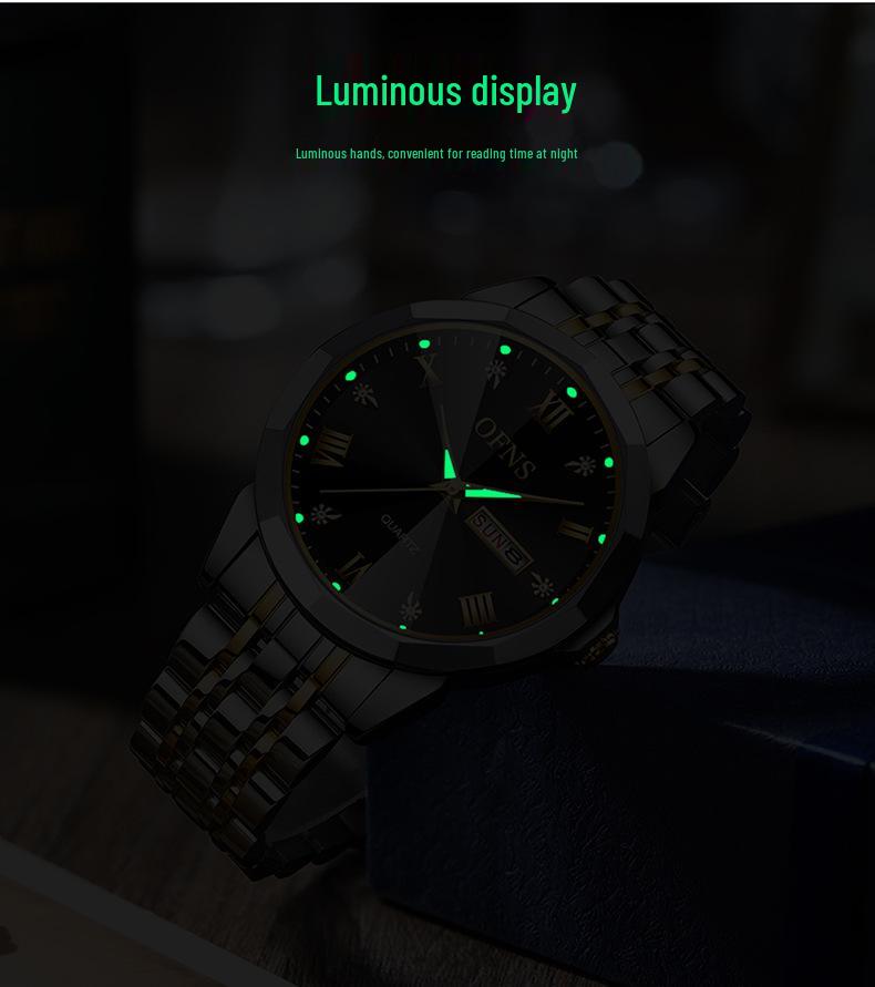 Orologi al Quarzo Impermeabili per Coppia Oufanni con Doppio Calendario e Bracciale in Acciaio Luminoso