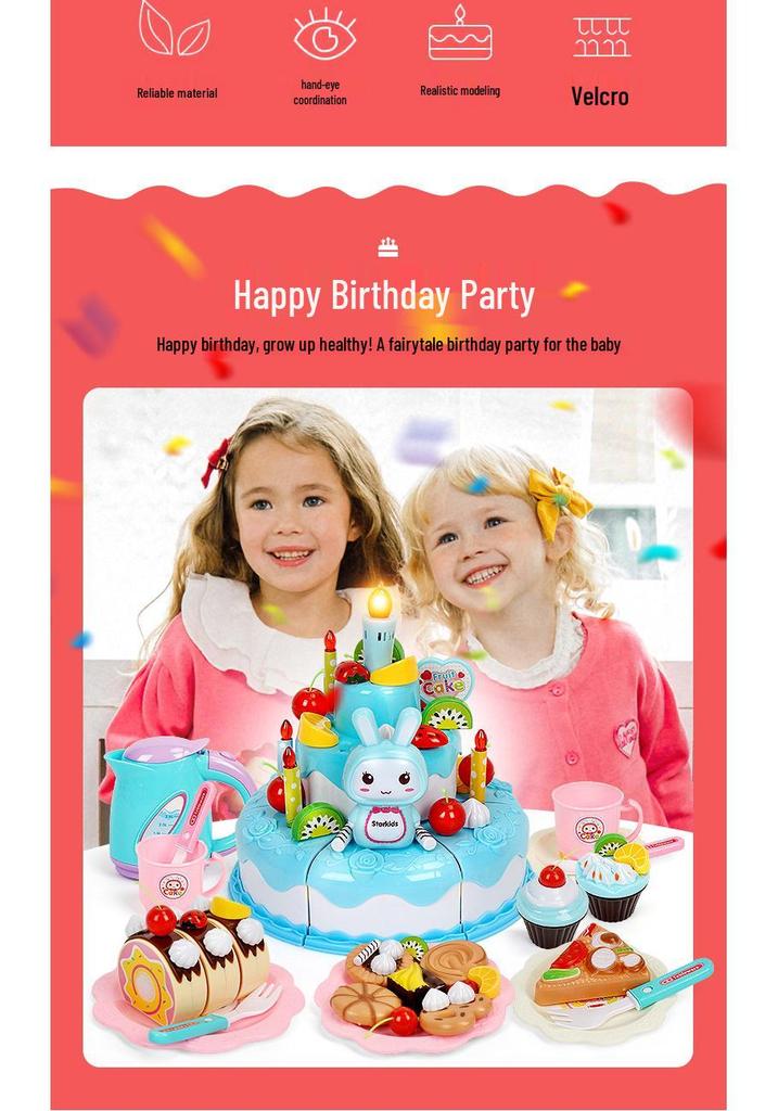 Children's Birthday Cake Pretend Play Kitchen Toy for Ages 1-3