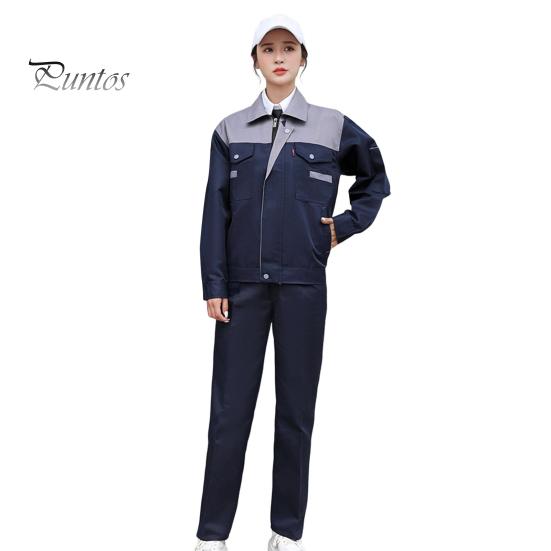 Workwear Suit for Men Women Wear-resistant Worker Clothing Lapel Collar Zipper Long Sleeve Top Pants Work Uniform Set for Repairman Workmen