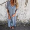 New Fashion Cotton Linen V-Neck Half Formal Dress