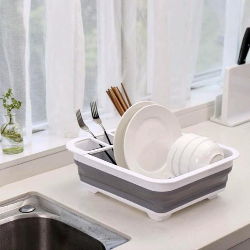 Kitchen Foldable Dish Rack Storage Water Leakage Tableware Bowl Dinnerware Drain Bowl Tray Home Drying Rack Washable Plastic