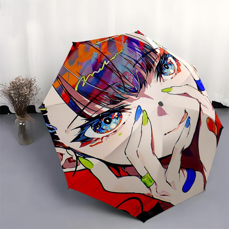 1pc Outdoor Umbrella with Anime Character Design - Automatic Opening/Closing, Portable 3-Fold Design, 8-Rib Iron Frame - Perfect Gift for Fans, T
