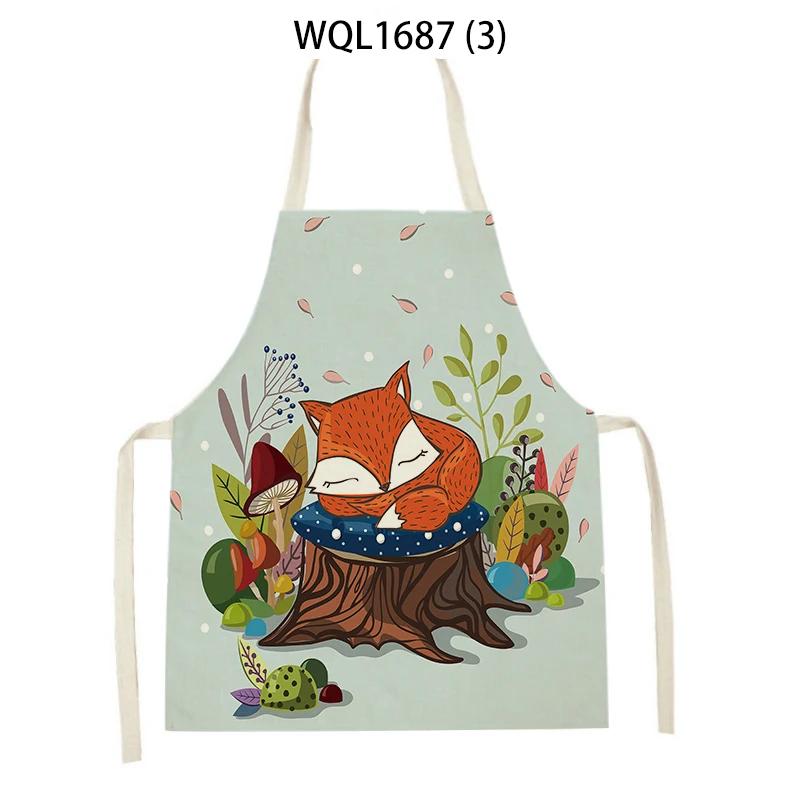 Cartoon Animal Fox Bear Pattern Kitchen Apron Woman Adult Kids Bibs Home Cooking Baking Cleaning Apron Kitchen Accessory