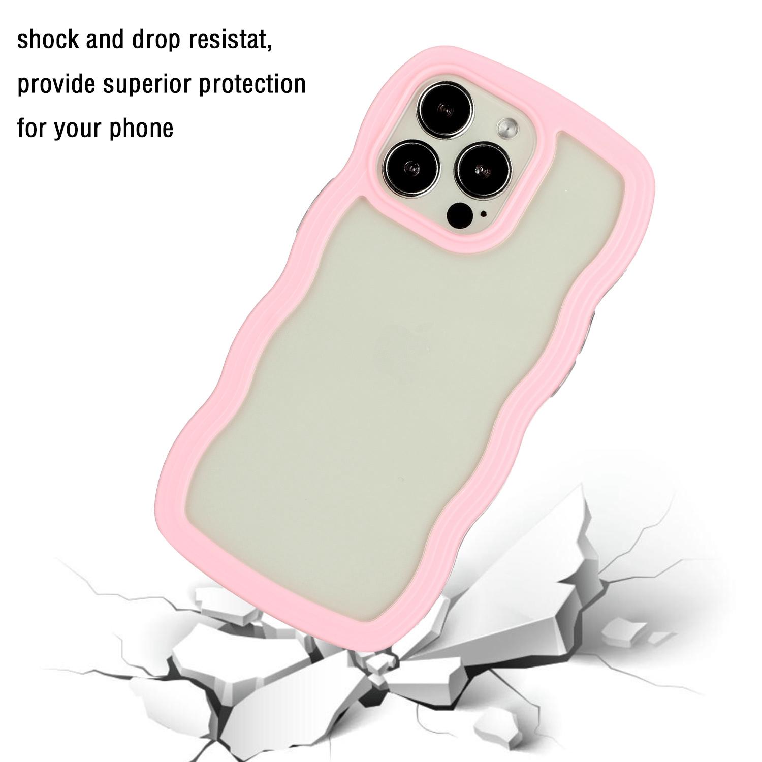 

For iPhone 16 Pro Max Case Wavy Edge Design PC+TPU Shockproof Phone Cover Pink