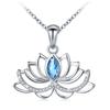 Huitan Lotus Flower Shaped Lady Pendant Necklace Silver Color Inlaid Blue CZ Trendy Wedding Party Daily Accessories Jewelry Gift