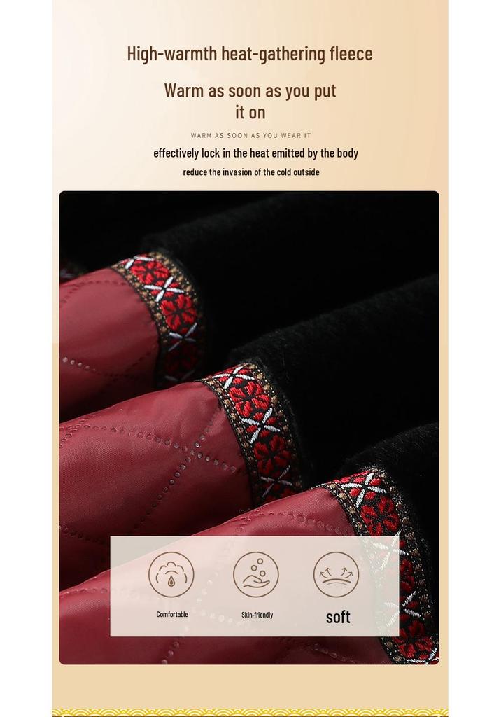 Maternity Autumn/Winter Fur-Trimmed Velvet Jacket - Chinese Style for Middle-Aged/Elderly Women