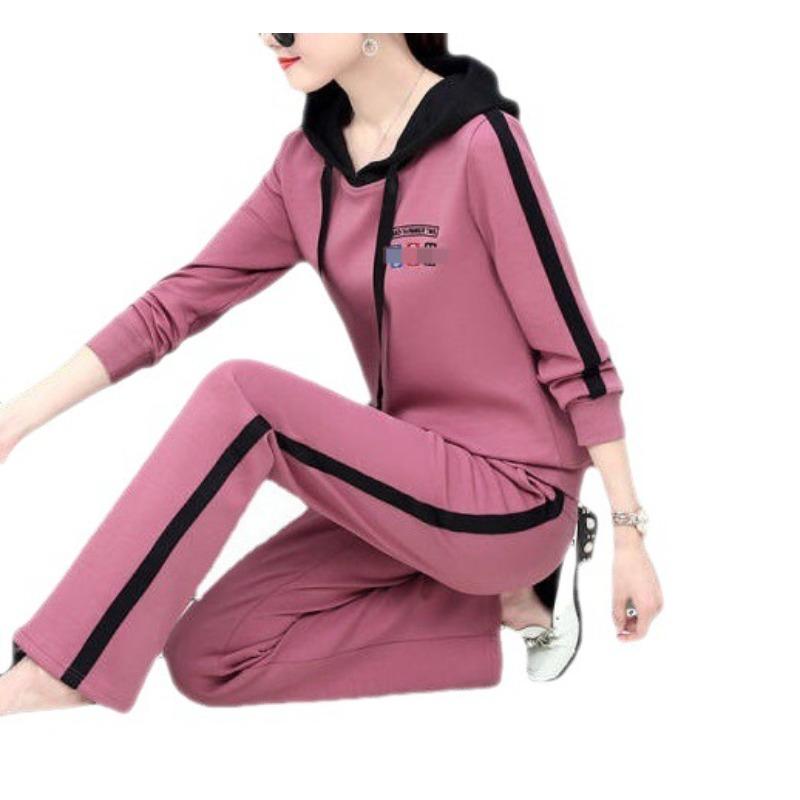 Spring and Autumn Casual Sports Suit Women's Fashion Korean Style Large Size Hooded Sweatshirt Two-piece Suit