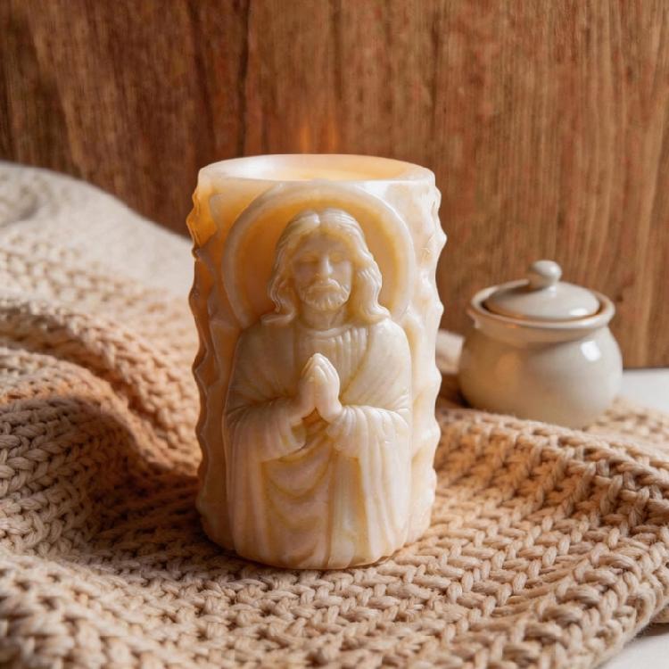 Religious Carving Cylinder Candle Silicone Mold For Handmade Candle Soap Chocolate Home Decoration and Resin Casting