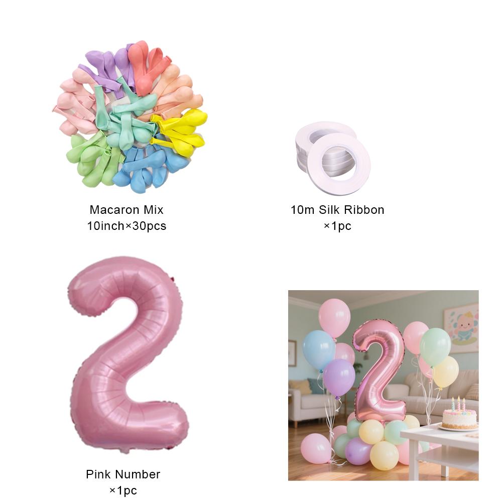 40inch Pink Number Foil Balloons Set Happy Birthday Party Decorations Kids Girl 1-9 Year Old Macaron Colored Balloon