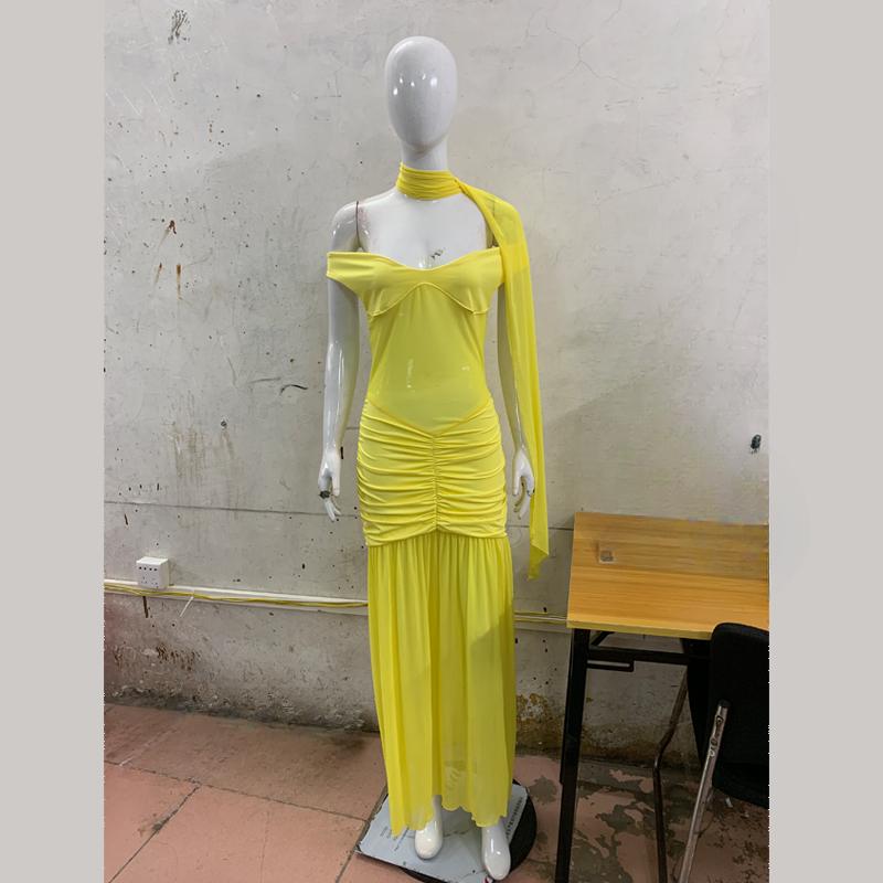 European and American summer sexy V-neck see through backless temperament slit dress