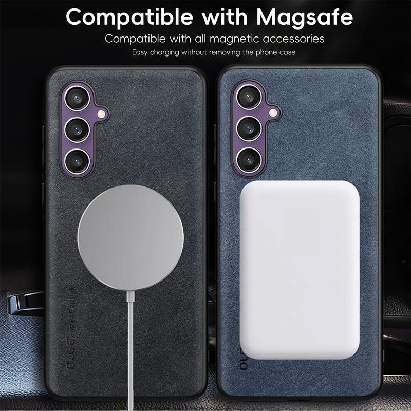 Magnetic For Magsafe Leather Case For Samsung Galaxy S25 S24 S23 S22 Ultra S23 S24 FE Luxury Wireless Charge Phone Back Cover