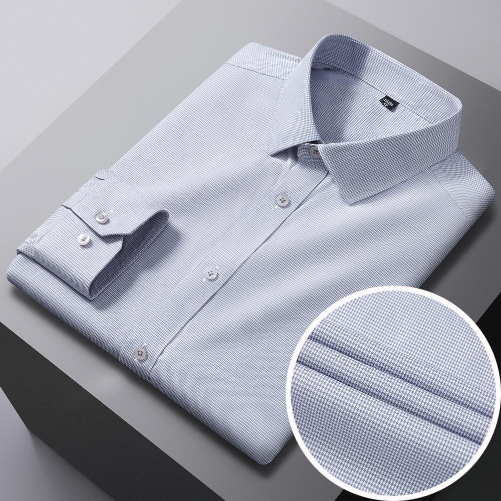 

Мужская рубашка с длинным рукавом в клетку «гусиная лапка», не требующая глажки, без кармана, удобная, мягкая, приятная к коже, повседневная, универсальная, на пуговицах 45 светло-серый