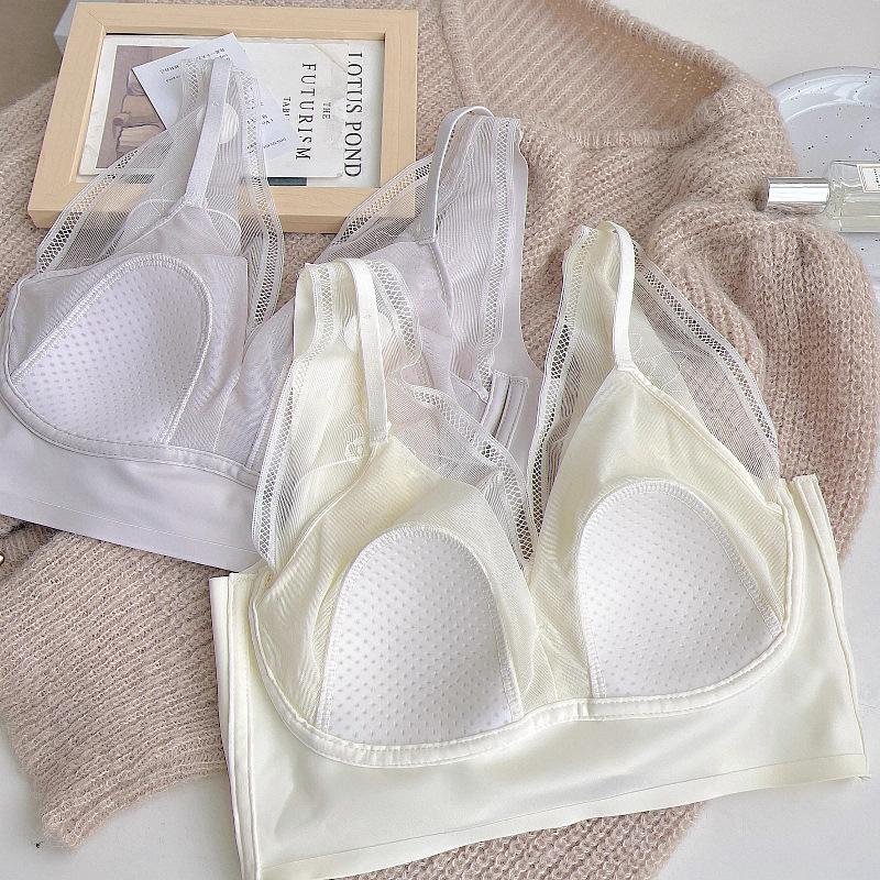 Underwear women's big breasts show small beautiful back ultra-thin new popular sleep bra cover seamless no steel ring rabbit ears