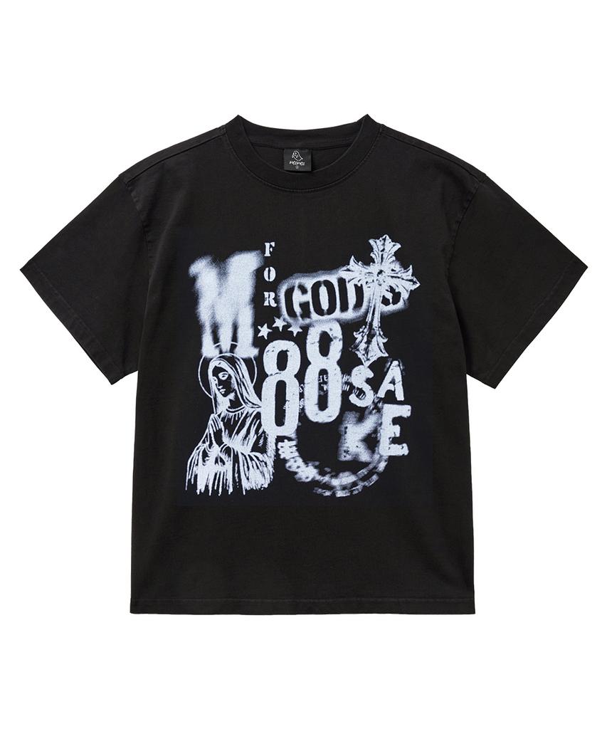 MOZMOZ Godsake Pigment Crop Short Sleeve T-Shirt Black