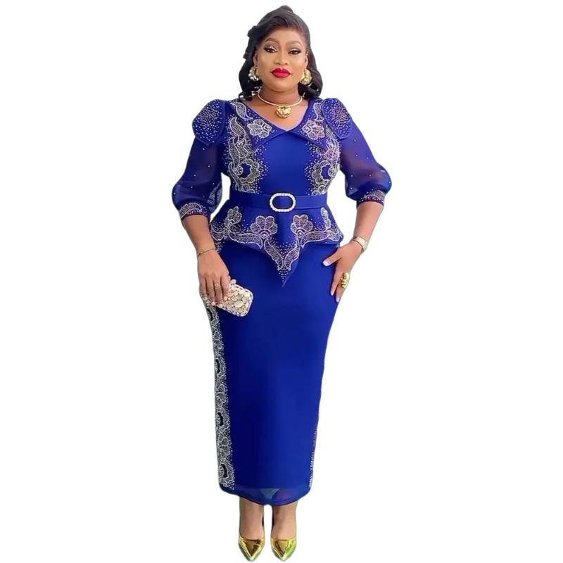 Plus Size Damenmode Hot Diamond Weihnachtsfeier Fake Two Kleider