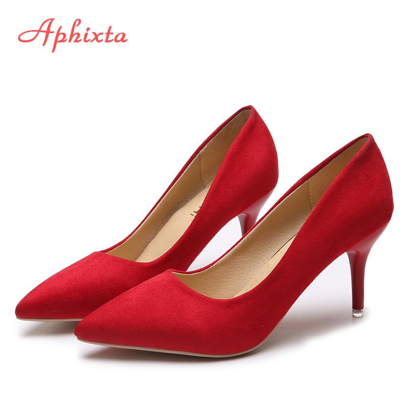 Fashion Aphixta Leopard Shoes Woman Heels Pumps High Nude 8cm Thin Heels Wedding Shoes Party Ladies Shoes Classic Pumps Big Size 44