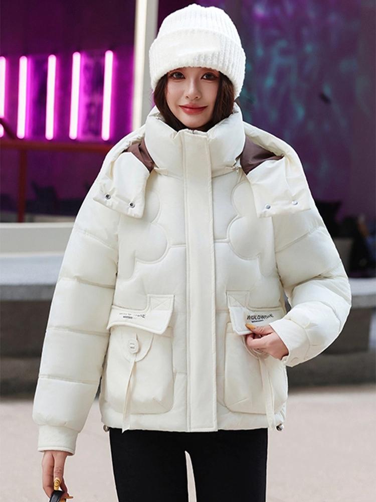 Damen Kurze Kapuzenjacke Winddicht Dick Warm Winterjacke