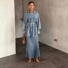 Cross-border European and American Women's Clothing 2025 Autumn New Belt Shirt Skirt Denim Fashion Casual Suit Women