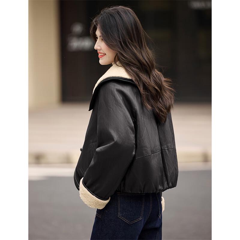 Women's Faux Lamb Wool Lapel Short Jacket