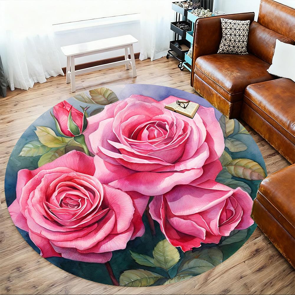 1pc Rose Flower Round Chair mat office Area Rug - Non-Slip, Floor Mat for Office, Bedroom, Ideal home decor gift c0112008