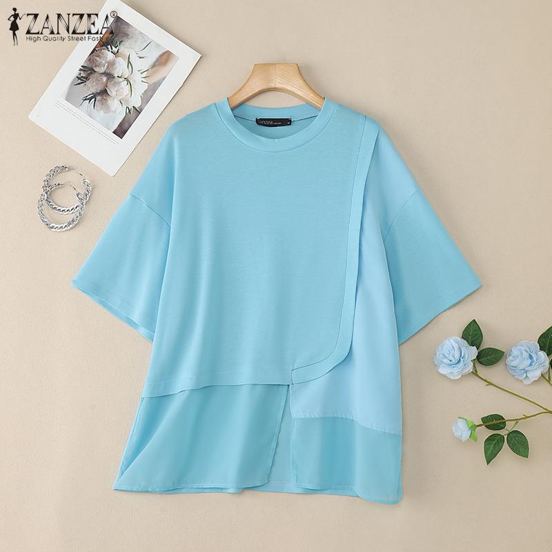 ZANZEA Women Summer Round Neck Short Sleeve Casual T-Shirts