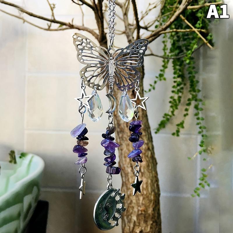 

Butterfly Crystal Sun Catcher - Rainbow Maker with Natural Stone, Handmade Decor for Window, Garden & Living Room