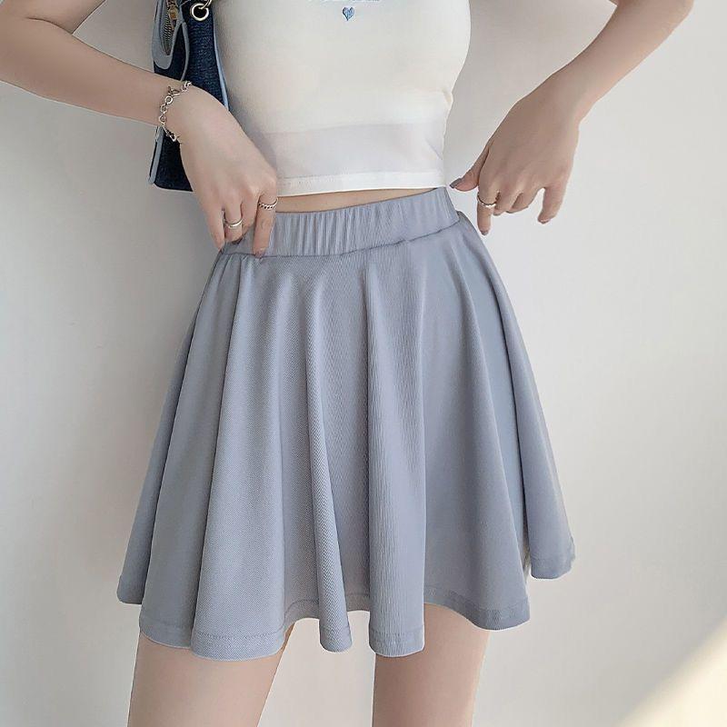 Women Summer Sexy Fashion Loose Ice Silk Mini Skirt High Waist Slim Fit Pleated A-Line Skirt Solid Color Skirt Club Wear