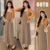 2026 Spring/Summer Striped Maternity Camisole Dress & Ruffled Knit Cardigan Set