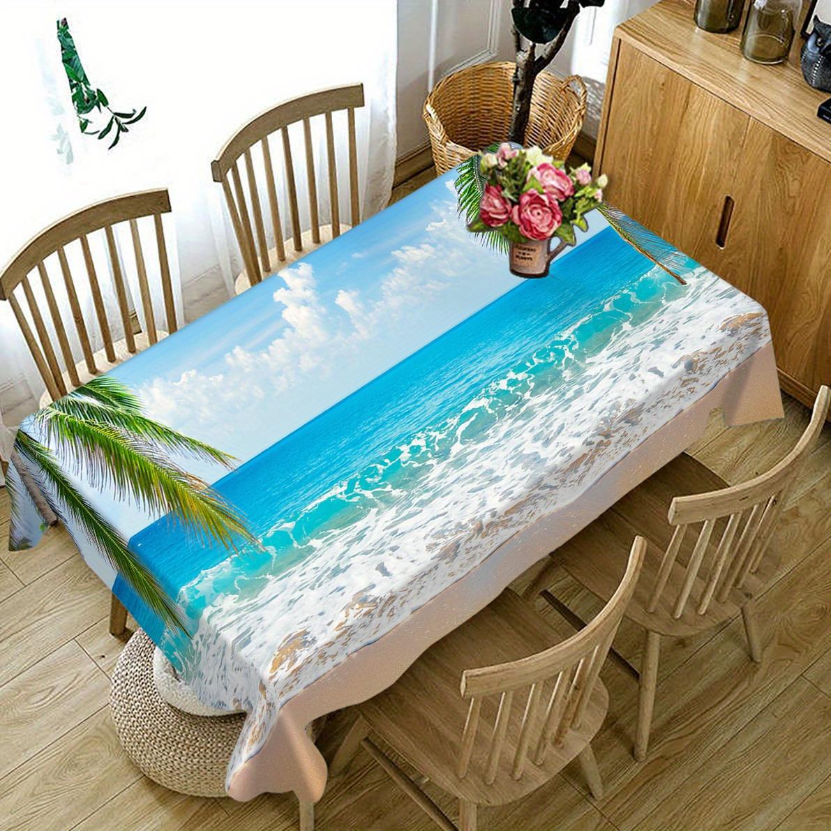 Jingyue Pet Unisex Blue Beach Palm Tree Pattern Tablecloth Wedding Party Decor Summer Ocean Waves Rectangle Table Cloths Kitchen Dining Table Decor