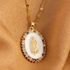 Oval round plaque inlaid with zircon religious pendant for women's party stainless steel Virgin Mary jewelry gift necklace