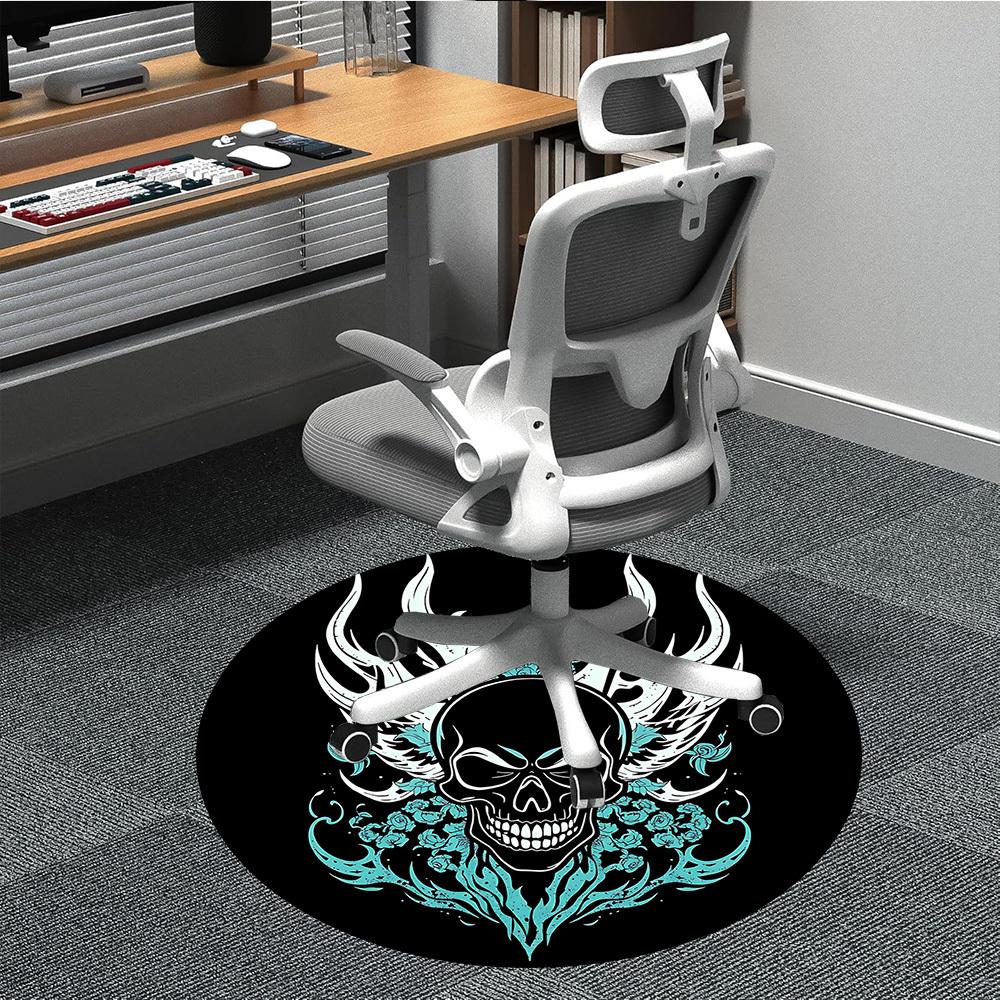 1PCSkull Flames Office Round Area Rug,  Mat Suitable For Office, Under Office Chairs Bedroom Living Room Home Decor, Room Deco