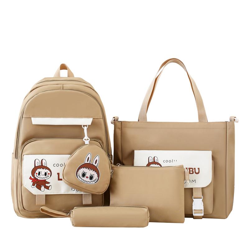 Labubu New Korean Style Fashion Four-piece Backpack Student Backpack Tutoring Bag Trendy Large Capacity Backpack