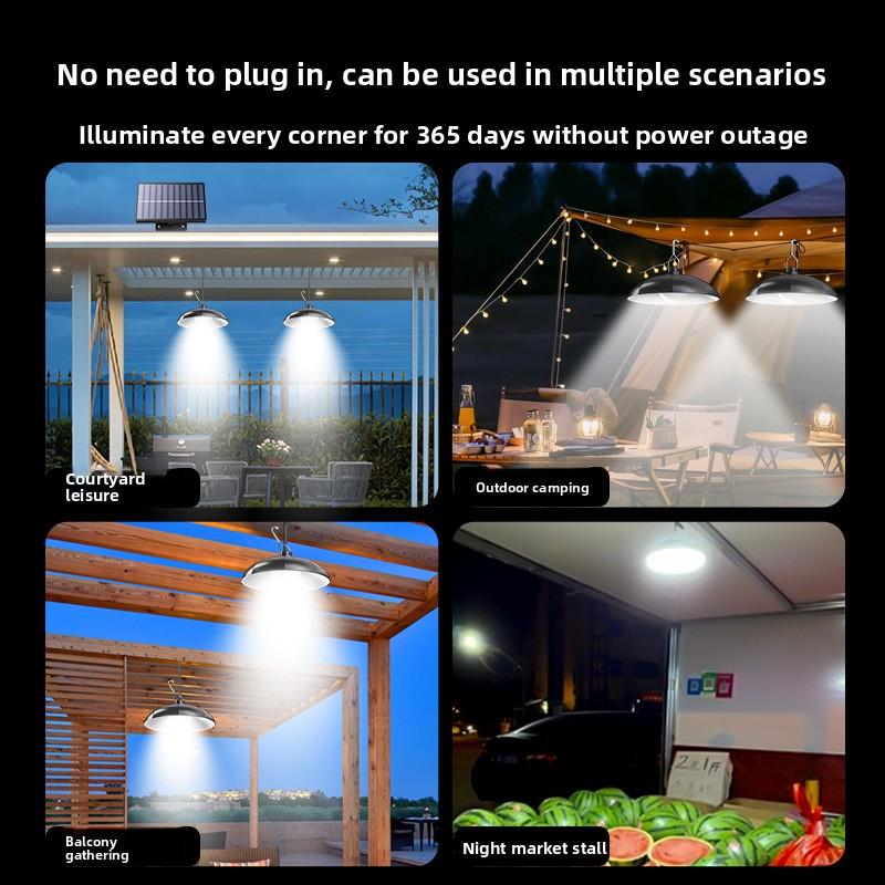Solar-Pendelleuchte mit Einzel-/Doppelkopf, LED-Solarleuchte, Weißes Licht mit Fernbedienung, Kronleuchter, Camping, Außenbereich, Garten