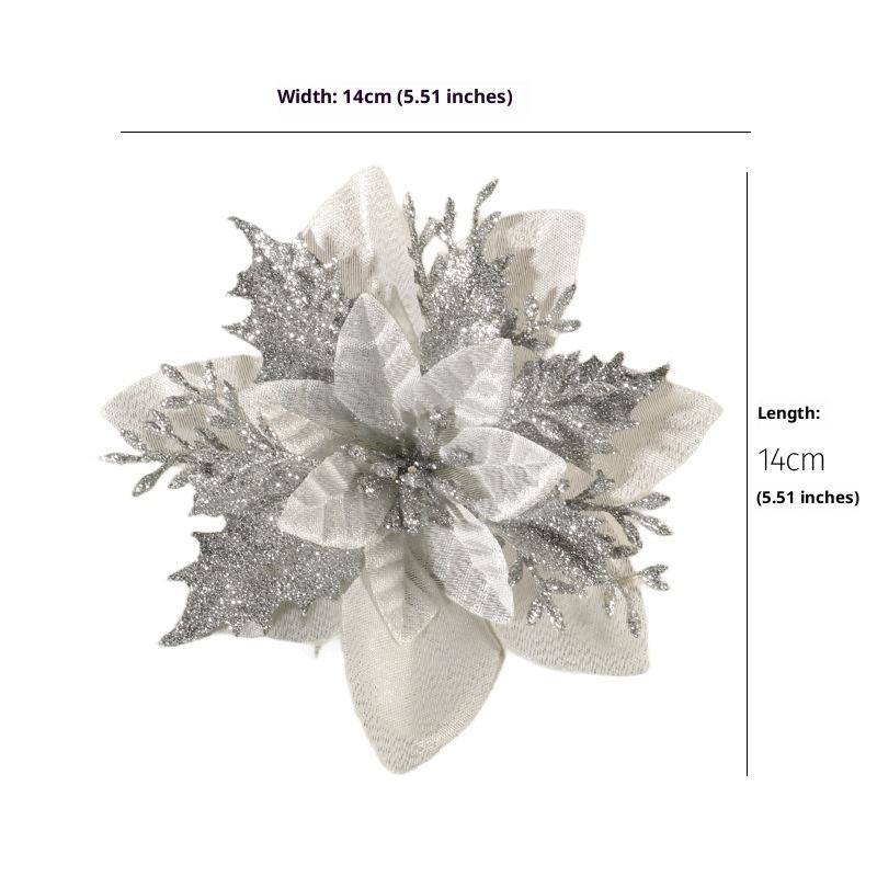 5Pcs Glitter Artifical Flowers 14Cm Fake Flowers Christmas Decoration Xmas Tree Ornament  Year Navidad 2026 Gift Accessory