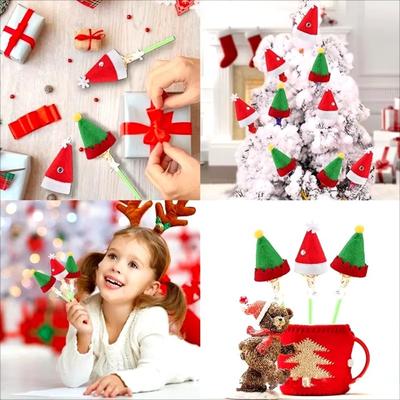 12pcs New Lollipop Hat Mini Christmas Hat Gift DIY Elf Craft Supplies Christmas Santa Hats Bottle Ornament Wine Bottle Hat Party