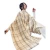 Versatile Wool Scarf for Women in Autumn and Winter Fashionable  Gentle and Simple  Fine Grid Scarf Warm Comfortable  Elegant and High End Shawl
