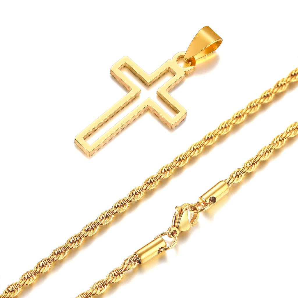 Casual Hollow Cross Necklaces for Men Boys,Waterproof Stainless Steel Cross Pendant Necklace,Religious Faith Prayer Zircon Gift