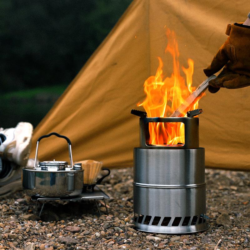 Outdoor Portable Round Wood Stove Charcoal Stove Solid Alcohol Stove Thickened Stainless Steel Cookware Size Optional