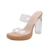 Transparent high-heeled sandals for women's 2025 summer new one-word with thick-soled waterproof table thick-heeled crystal slippers for women's ou