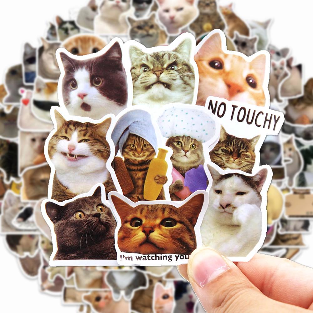 100/1000Pcs Funny Cute Cat Meme Animals Stickers Kawaii Decals Scrapbooking Notebook Luggage Laptop Skateboard Sticker Toy