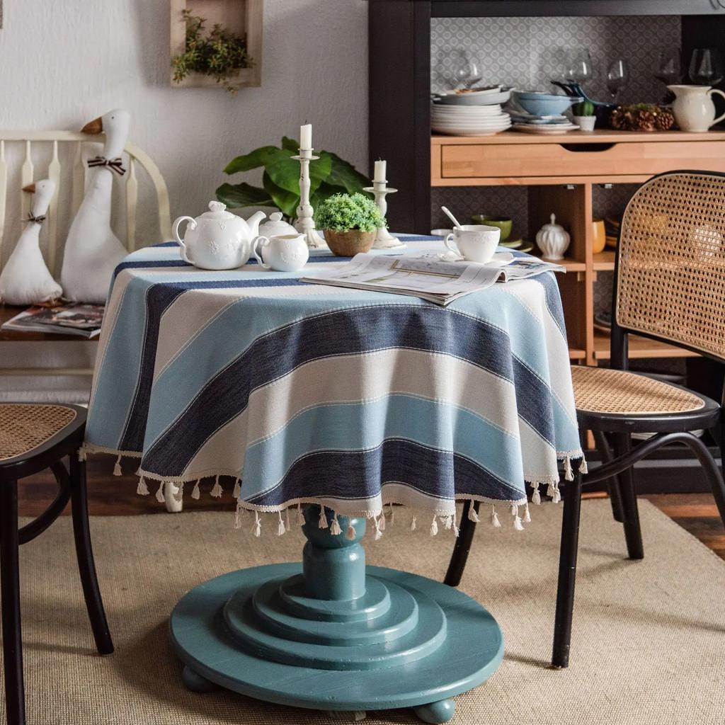 Solid Embroidery Lattice Tablecloth Cotton Linen Dust-Proof Checkered Table Cover For Kitchen Dinning Tabletop Decoration
