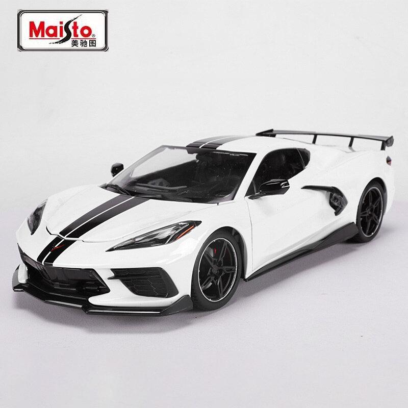

Майсто 1:24 Corvette Stingray Купе C8 2020 Суперкар Сплав Модель автомобиля Литые и игрушечные транспортные средства Коллекционный автомобиль Игрушка Подарок на день рождения для мальчика белый