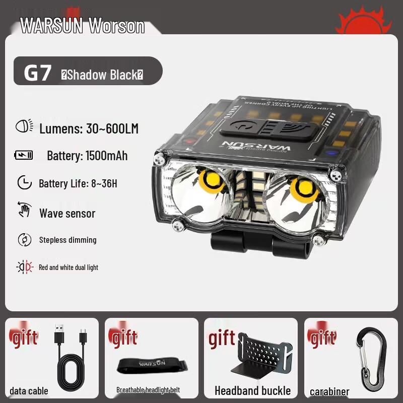 WARSUN G7 Rechargeable LED Headlamp & Clip Light