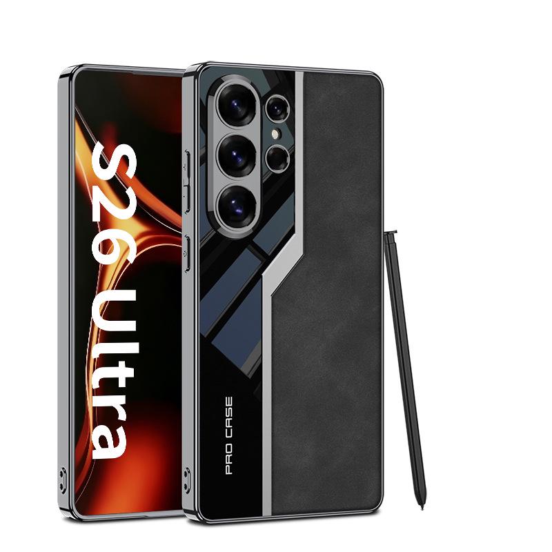 Fashionable Cross-Border S26 Ultra Samsung Phone Case with Precision-Hole Electroplated Frame and Plain Leather