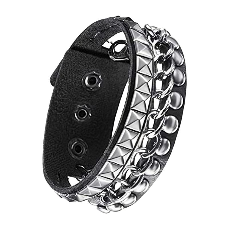 Pack of 4 Gothic Riveted Bracelets Leather Material Wrist Chains Comfort Fit for Concerts Themed Event and Daily Use