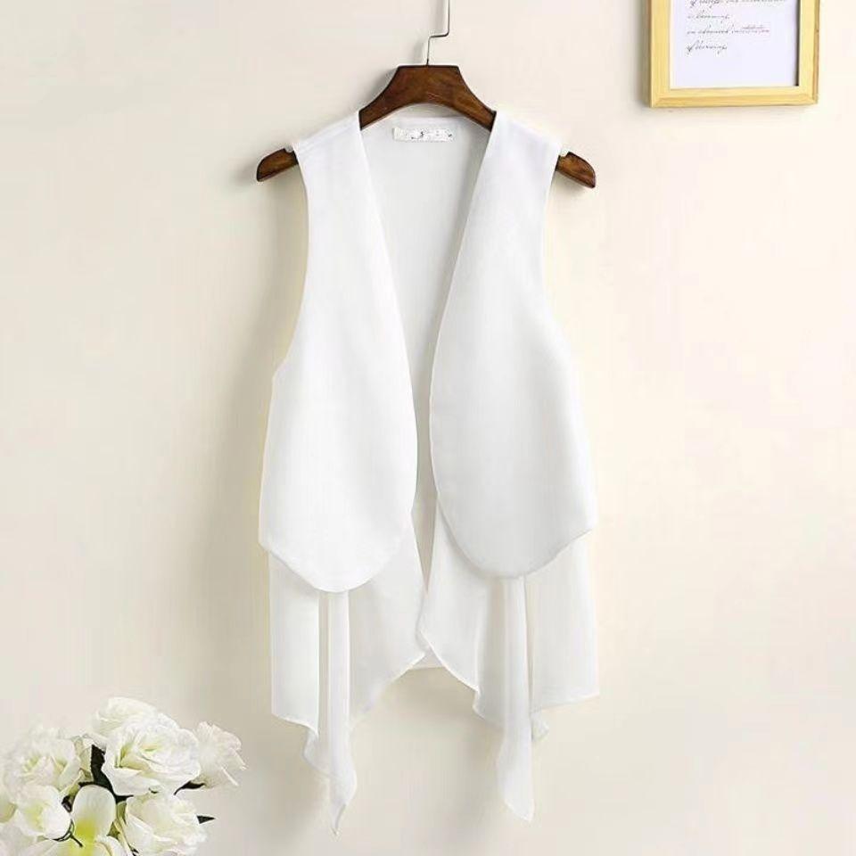 Summer Women Chiffon Vest Long Sleeveless Irregular Waistcoat Lightweight Asymmetrical Casual Outerwear