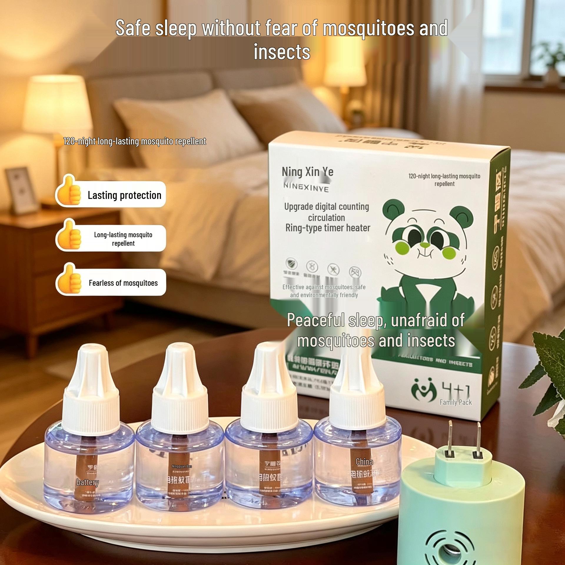 Ningxinye Family Mosquito Repellent Set: 4+1 Pack with Liquid and Electric Heating Mosquito Coils for Durable, Gentle Protection. Floral Water/Mosquito Repellent Liquid