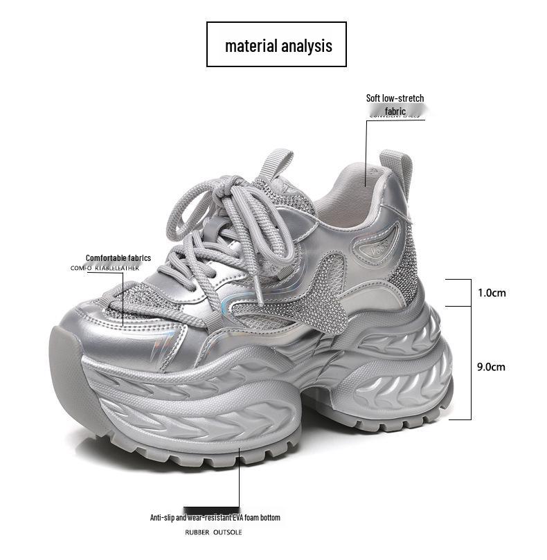 2025 Rhinestone Platform Hidden Heel Women's Fashion Sneakers